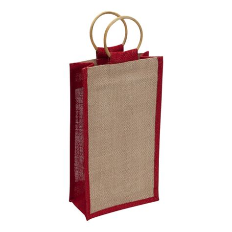 Sac En Jute Naturel Et Rouge Pour 2 Bouteilles