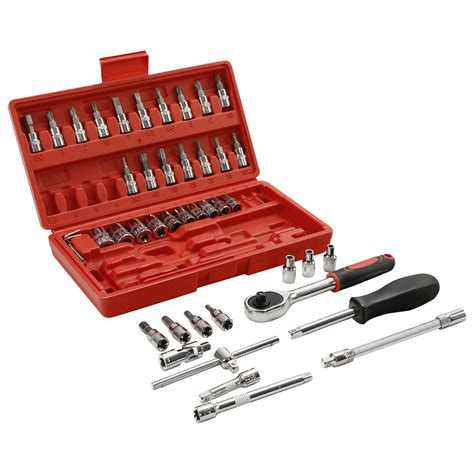 46PCS 1 4 Ratchet Wrench Combination Socket Tool Set Kit Auto Car