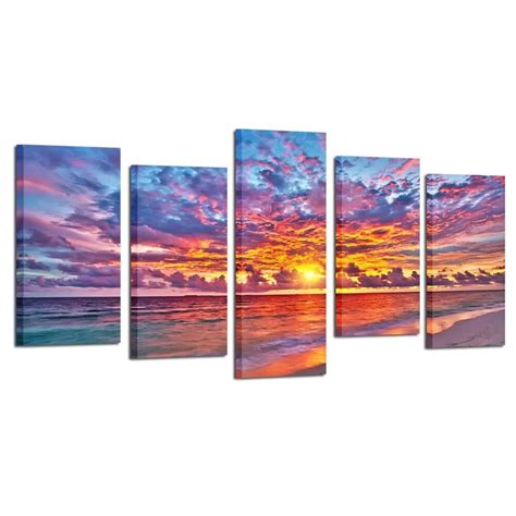 5 Adet Modern Tuval Boyama Duvar Sanat Renkli Sunset Ocean Maldivler