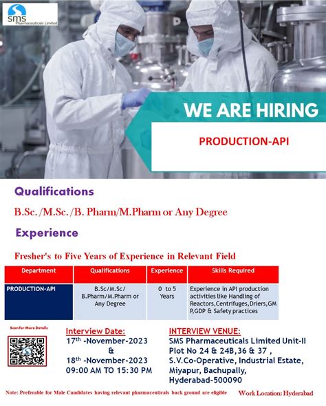 Sms Pharmaceuticals Walk In Interview For Fresher S To Five Years Of