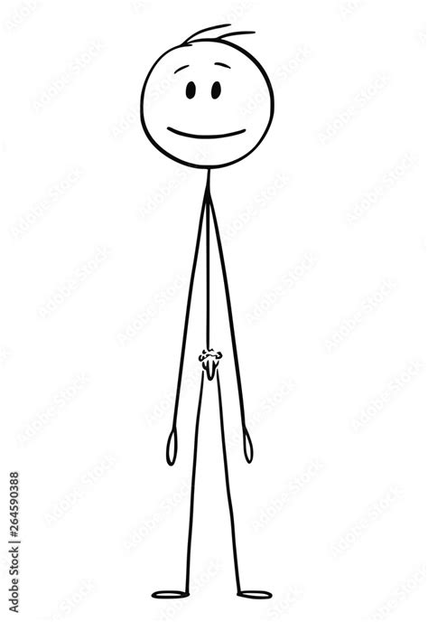 Cartoon Stick Figure Drawing Conceptual Illustration Of Front Of Naked Or Nude Man Standing And