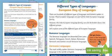 Free Different Types Of Languages Fact File Twinkl Resources