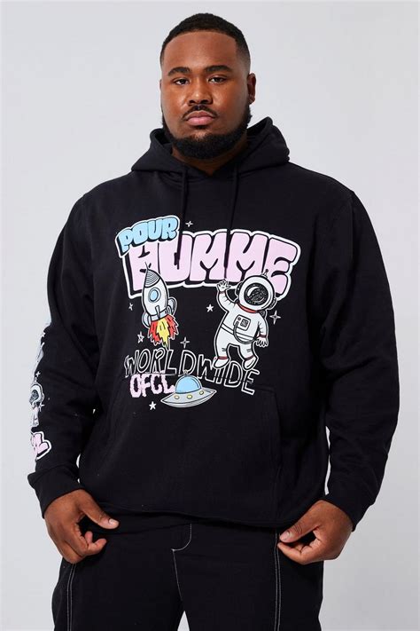 Mens Plus Space Puff Print Hoodie Boohoo Uk