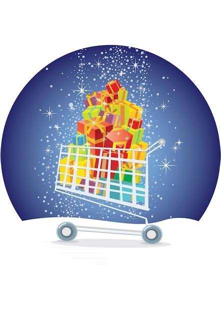 Premium Vector Shopping Supermarket Cart Full Of Christmas Presents