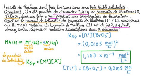 Vid O Question Calcul Du Produit De Solubilit D Un Sel En Fonction