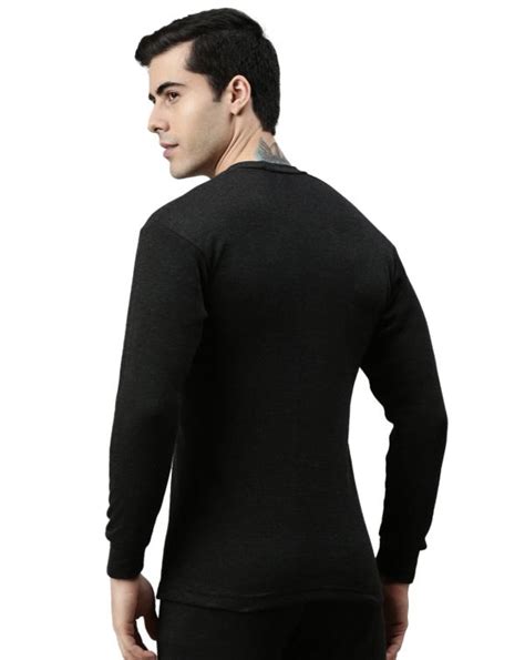 Blaze Mens Black Solid Cotton Blend Thermal Top Jiomart