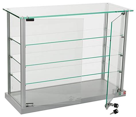 Aluminum Display Case Countertop Showcase With 2 Swing Open Doors