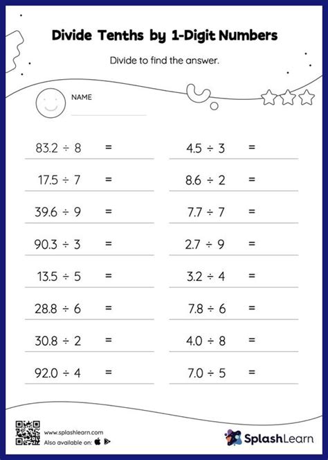 Divide Decimals Worksheets For Th Graders Online Splashlearn