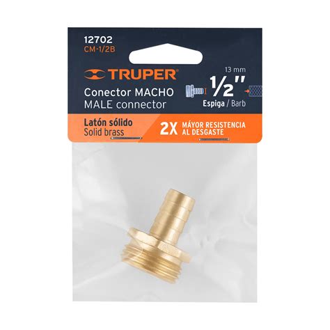 12702 CM 1 2B TRUPER Conector 1 2 macho de latón sólido para