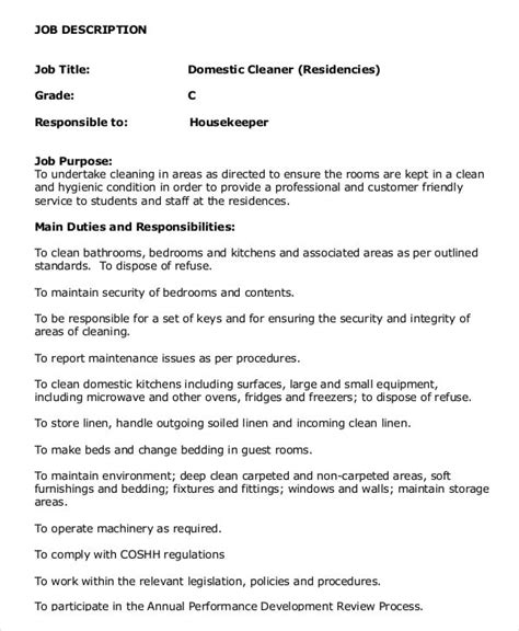 Housekeeper Job Description Template Pdf Template