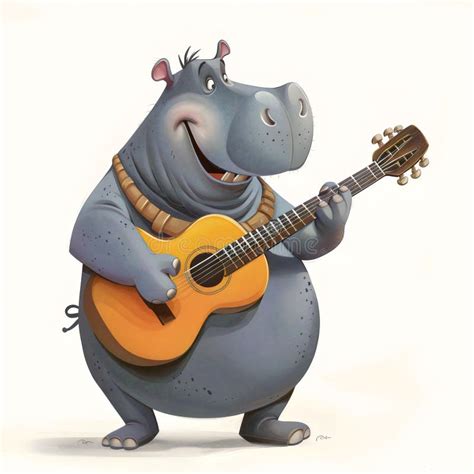 Guitar Playing Happy Hippo Clipart Stock Illustration Illustration Of