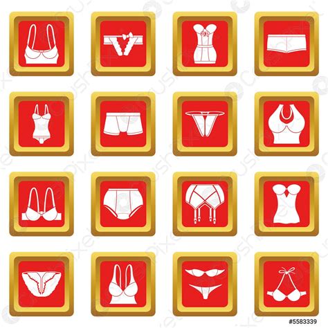 Underwear Icons Set Red Square Vector Stock Vector Crushpixel