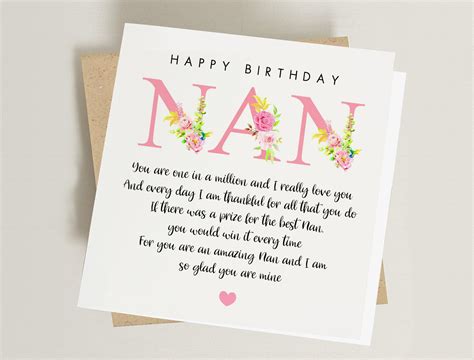 Nan Birthday Card Happy Birthday Nan Nan Poem Card Etsy