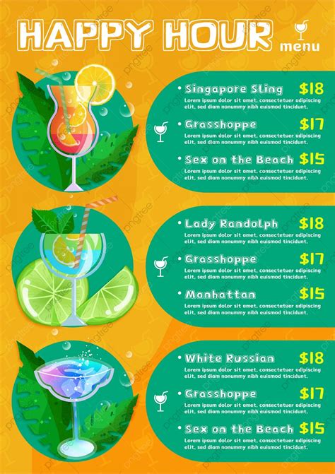 Happy Hour Orange And Yellow Drinks Price List Template