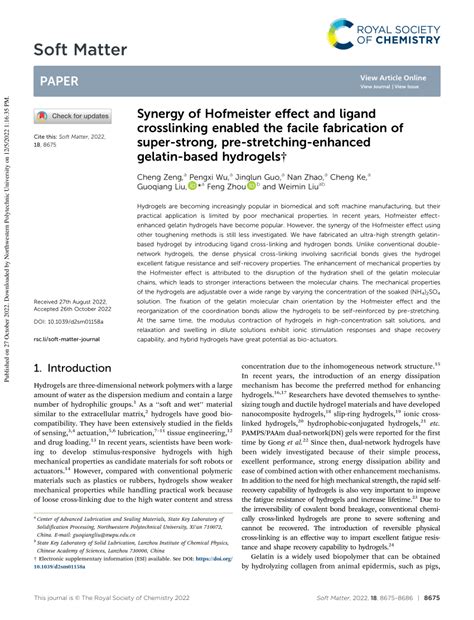 (PDF) Synergy of Hofmeister Effect and Ligand Crosslinking Enabled the ... 