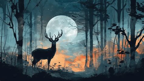 Moon Star Sky Gray Horizon Cute Sika Deer Background Moon Cute Sika