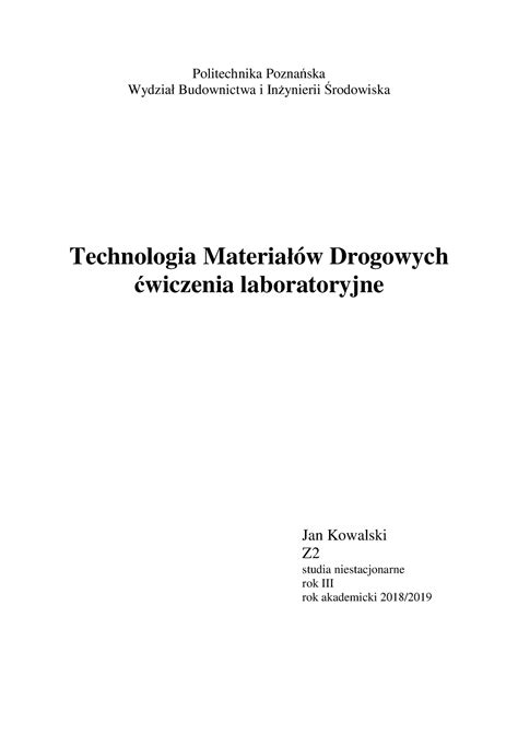 TMD Sprawozdanie Przyklad Politechnika Pozna Ska Wydzia Budownictwa I