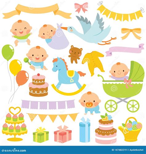 Babyparty Clipart Satz Vektor Abbildung Illustration Von Fest 147482219