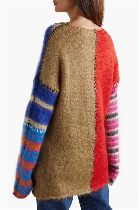 MARNI Brushed Patchwork Effect Jacquard Knit Mohair Blend Sweater THE