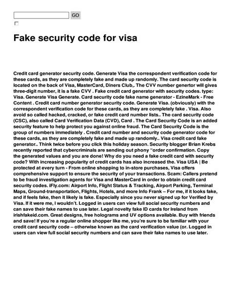 Fillable Online Fake Security Code For Visa Fax Email Print Pdffiller