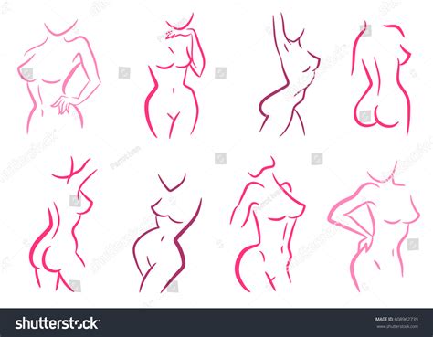 Set Nude Attractive Female Silhouette Woman 库存矢量图免版税608962739