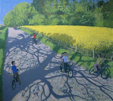 Cyclists And Yellow Field Painting By Andrew Macara Fine Art America