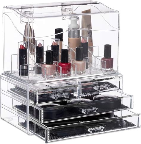 Relaxdays Transparent Make Up Organizer Acryl 4 Schubladen Kosmetik