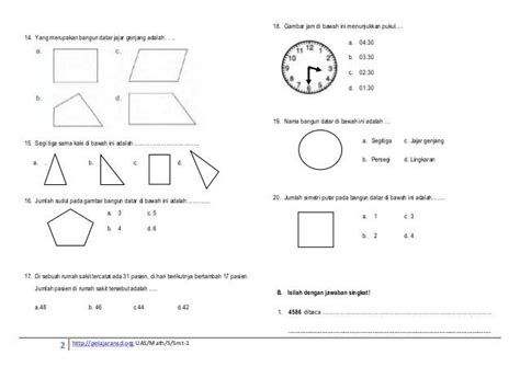 22 Soal Matematika Kelas 1 Sd Bangun Datar Soal Jawaban