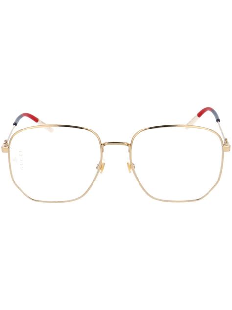 Gucci Eyewear Web Detail Hexagonal Frame Glasses Gold FARFETCH