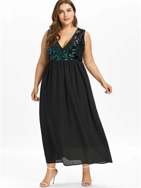 Buy Wipalo Plus Size Deep V Neck Glittery Maxi Dress