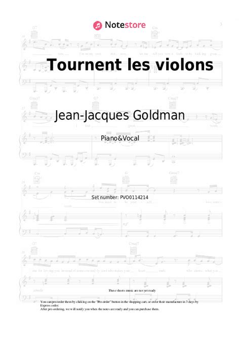 Tournent Les Violons Piano Sheet Music And Voice Jean Jacques Goldman