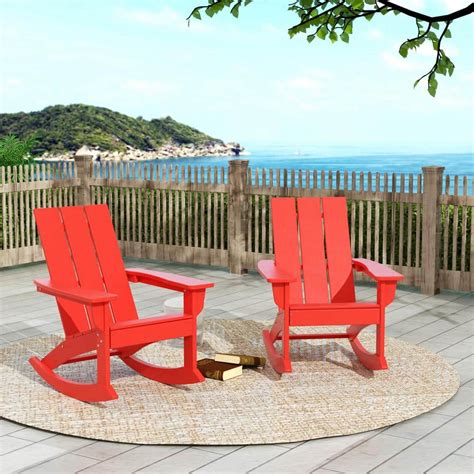 Westin Outdoor Shoreside Red Plastic Modern Adirondack Outdoor Rocking