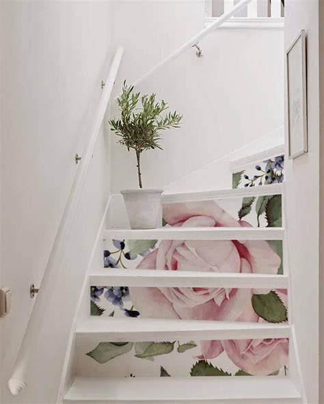 10 Strips Of Stair Riser Pink Roses Removable Sticker Peel Etsy Staircase Decals Staircase