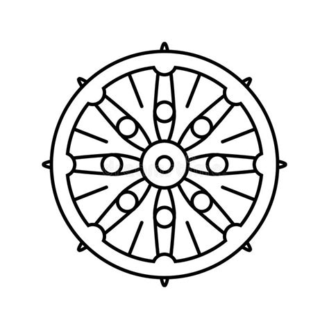 Dharma Wheel Dharmachakra Line Icon Vector Illustration Stock