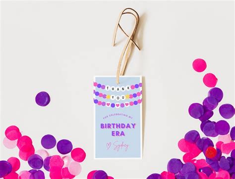 Printable Taylor Swift Birthday Party Favor Tag Eras Birthday Party In My Birthday Era Thank