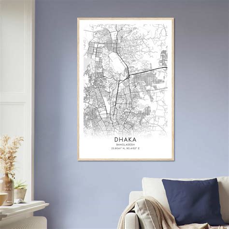 Dhaka Bangladesh Map Poster Dhaka City Road Wall Art Print Custom