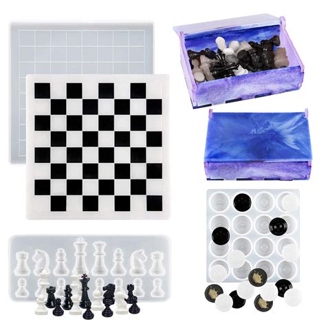 3D Chess Silicone Resin Mold Chess Board Molds for Resin Casting Checkers Molds for Epoxy Resin ...