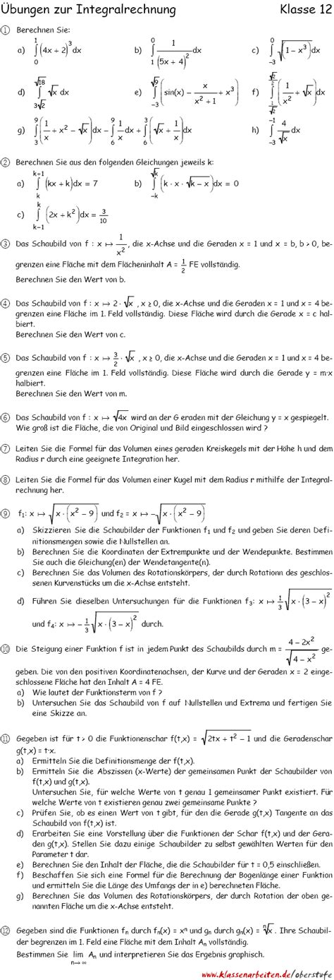 Übungsaufgaben zur Integralrechnung