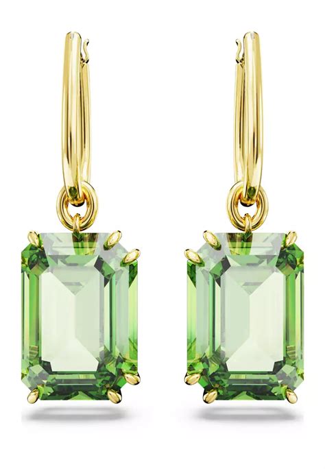 Buy Swarovski Millenia Drop Earrings Octagon Cut Green Gold Tone