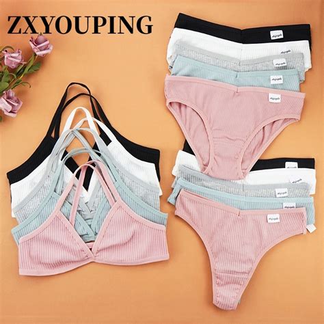 Woman Sexy Underwear Set Cotton Panty Wireless Bra Breathable Lingerie Sets ZXYOUPING Shopee