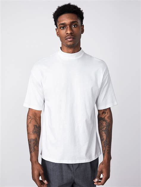 Shein Basics Men Mock Neck Solid Tee Mens Tshirts Mock Neck Top Outfit Men Mock Neck And T Shirt