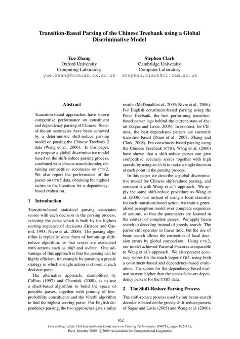 Pdf Transition Based Parsing Of The Chinese Treebank Using A Global Discriminative Model