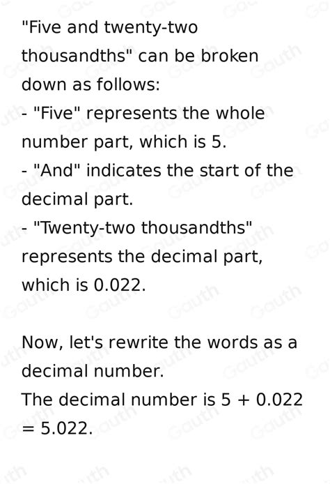 Solved Write Five And Twenty Two Thousandths As A Decimal 522000 5 022 5 22 0 00522 I Need To