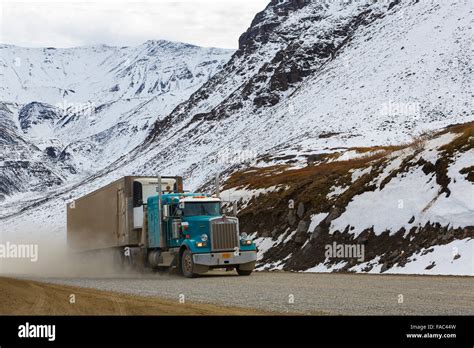 Truck On The Dalton Highway Alaska Stock Photo Alamy