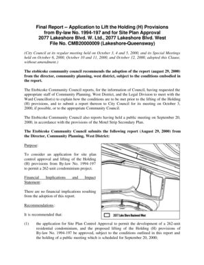 Fillable Online Toronto Final Report Application To Lift The Holding