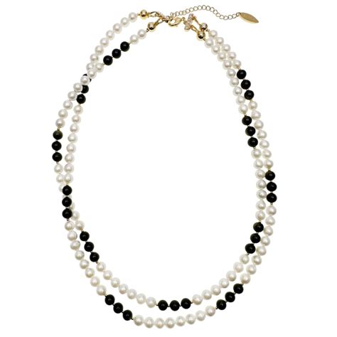 Timeless Black Obsidian And White Freshwater Pearls Double Layers