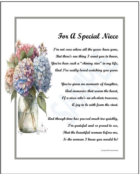 Poem For Special Niece Digital Download Niece Print Verse Saying T Present Graduation