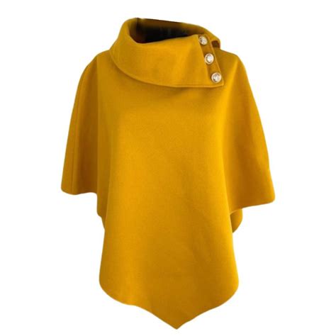 capa dama poncho guler dublu luxury  size galben mustar intisimo