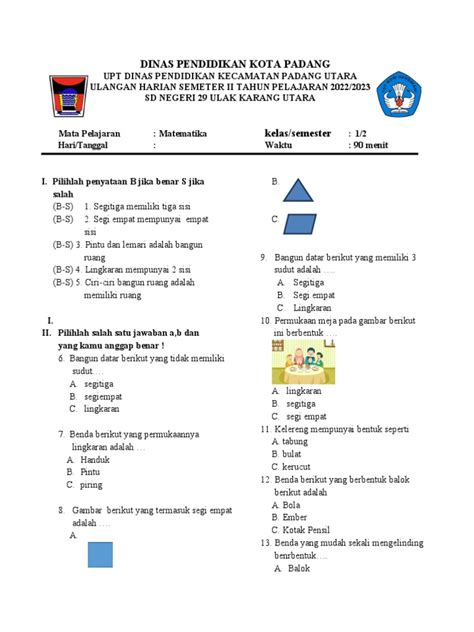 Soal Sumatif Matematika Kelas 1 Sem 2 Pdf