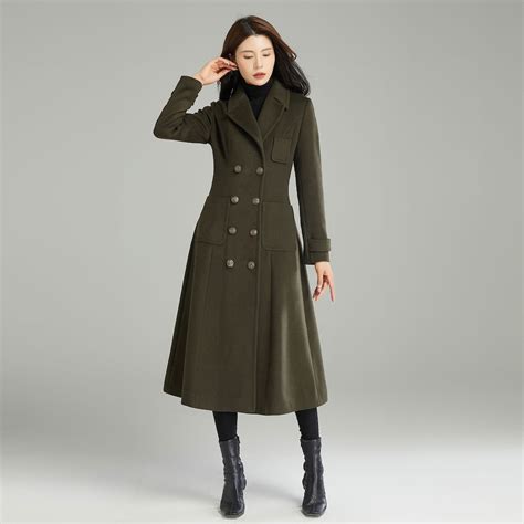 Army Green Long Size Wool Coat For Women Wool Military Coat Winter Warm Coat Wool Jacket